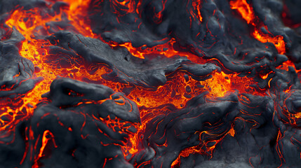 Molten lava volcanic rock texture background with magma and fire