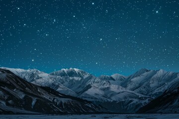 Starry Night Sky Above Snow-Capped Mountain Landscape
