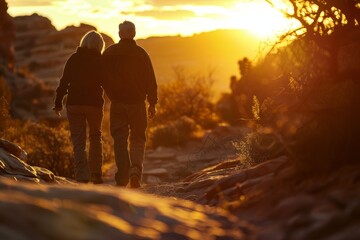 Golden Hour Hike: Couple Walking Towards Sunset