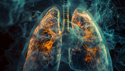 Damaged human lungs. Lungs after smoking