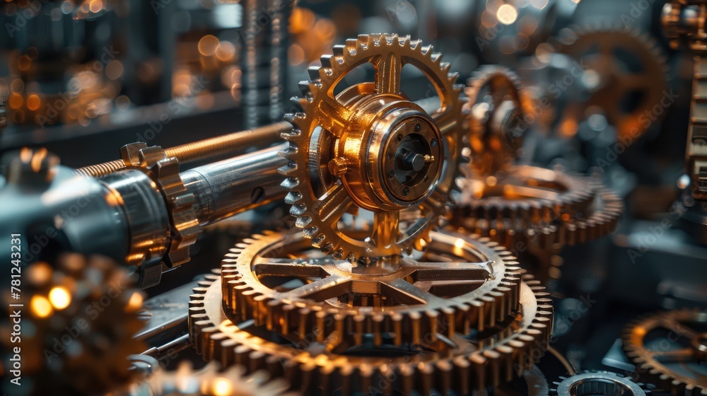 Aufkleber precision engineered machine parts aligned on an automated assembly line, reflecting the synergy bet