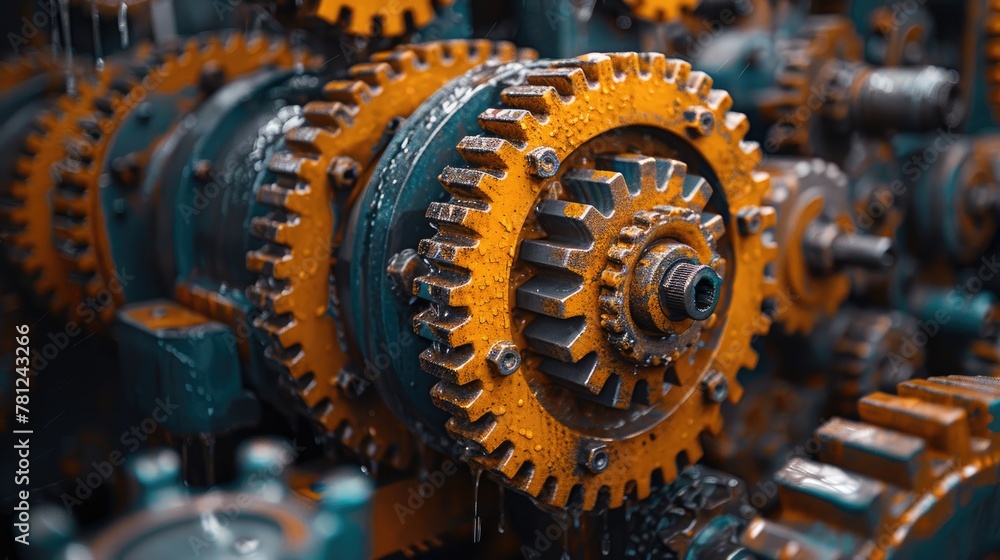 Aufkleber precision engineered machine parts aligned on an automated assembly line, reflecting the synergy bet