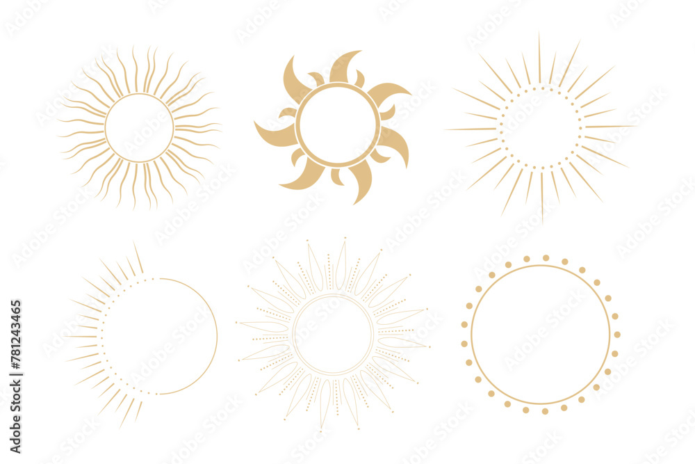 Canvas Prints set golden celestial frames sun, borders, arch line art esoteric minimal decoration with sparkles is