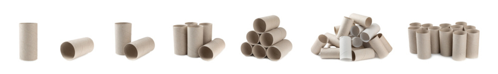 Empty toilet paper roll. Empty toilet paper rolls for the toilet, isolated on a white background. Paper tube of toilet paper.