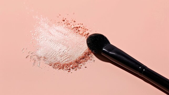 Precision highlight application with a high-quality powder brush, capturing the essence of flawless makeup