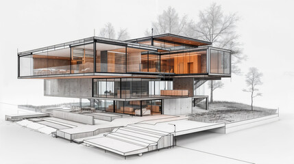 Fototapeta premium architectural drawing of a modern house