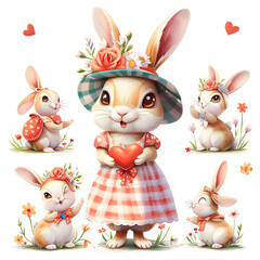 cute rabbit With watercolor Illustration Clip Art