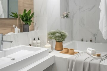 Elegant bathroom a wash basin and a bathtub