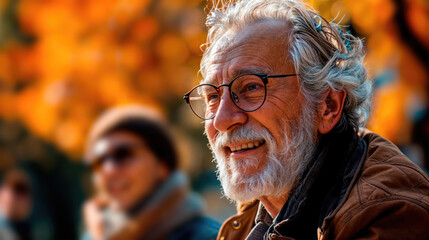 Obraz premium An old man with a white beard and glasses sits