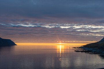 The beautiful sunset of Onundarfjordur fjord in Iceland