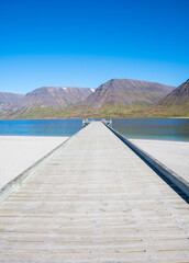 Fototapeta premium Holtsfjara pier and beach in Onundarfjordur in the westfjords of Iceland