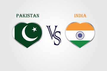 Pakistan VS India, Cricket Match concept with creative illustration of participant countries flag Batsman and Hearts isolated on white background. PAK VS IND