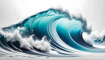 Hintergründe Vorlage einer Welle in blau weiß, wie erfrischendes Meer Wasser Frische in blau Tönen mit Spritzern und Tropfen in dynamisch geschwungenen Linien und voller Lebendigkeit und Energie Ozean - obrazy, fototapety, plakaty