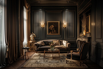 Luxury neo classic style home interior.
