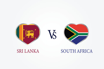 Sri Lanka VS South Africa, Cricket Match concept with creative illustration of participant countries flag Batsman and Hearts isolated on white background. SRI LANKA VS SOUTH AFRICA