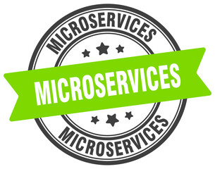 microservices stamp. microservices label on transparent background. round sign