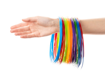 3D printing pen filaments. Plastic filament for 3D pen on white background	