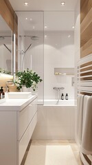 Modern bathroom with a white washbasin and bathtub
