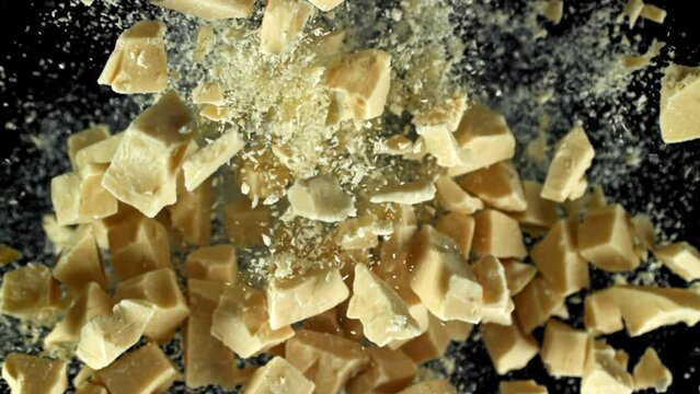 Super slow motion white chocolate . High quality FullHD footage