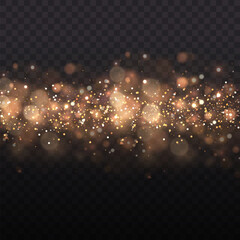 Sparkling magic dust particles. The bokeh effect of light is isolated on a transparent background. Yellow dust yellow sparks and golden stars shine with special light. Vector illustration