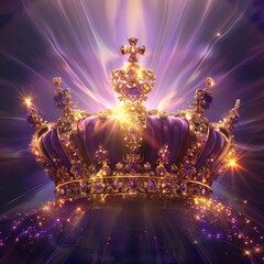 Majestic purple and gold light bursts from the crown, in royal splendor