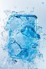 Smartphone frozen in a block of ice, cool blue tones against a stark white background