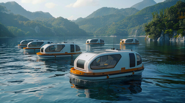 A fleet of autonomous boats delivering supplies to island communities