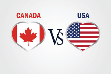 Canada VS USA, Cricket Match concept with creative illustration of participant countries flag Batsman and Hearts isolated on white background. Canada VS USA