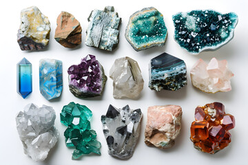 Educational Catalog of Diverse Minerals Types in Vibrant Colors and Unique Shapes