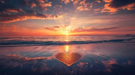 Fotobehang A heart-shaped sunset over a tranquil seascape, reflecting the peacefulness and serenity of love © Ammar