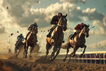 derby event, Horse racing, jockey riding a horse on the track illustration - obrazy, fototapety, plakaty