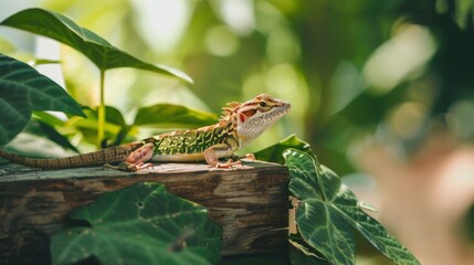 A lizard perched on a wooden ledge - Powered by Adobe