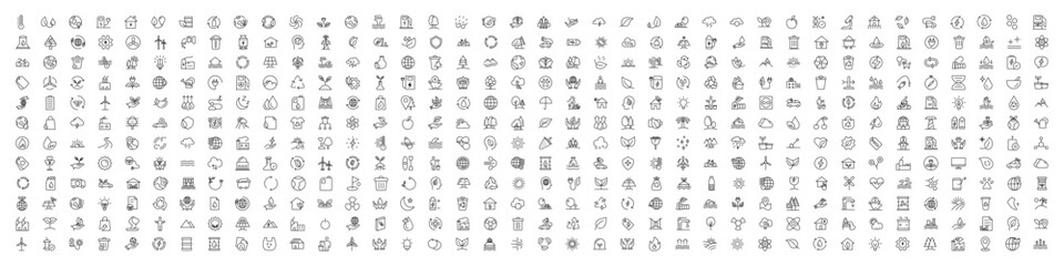 Mega set of ecology icons in trendy line style. Big set Icons collection. Vector illustration - obrazy, fototapety, plakaty