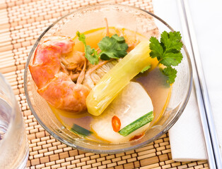 Thai soup with seafood and vegetables