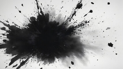 Abstract Black Ink Explosion on White Canvas