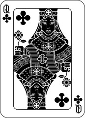 A queen of clubs card design from a playing cards deck pack