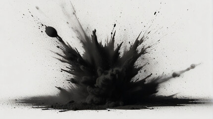 Abstract Black Ink Explosion on White Canvas - obrazy, fototapety, plakaty