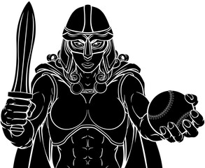 A female Viking, Trojan Spartan or Celtic warrior woman gladiator knight baseball sports mascot - 781255481