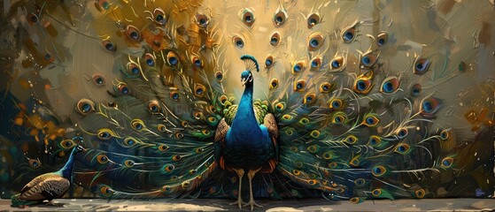 funny looking peacock sitting down with peacocks behind