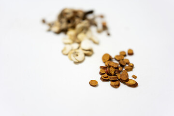 Chinese medicinal materials. Chinese people like to use Chinese medicine to treat diseases. Chinese medicine is combined with Western medicine. Special ceramic pots are used to cook medicine.

