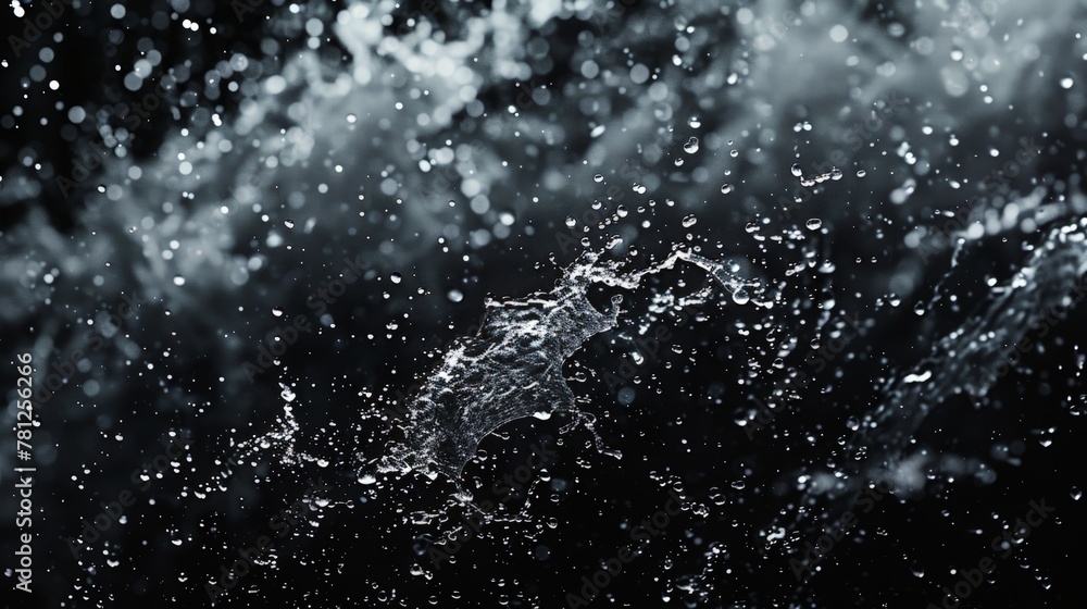Poster a monochrome image capturing the dynamic movement of water splashing