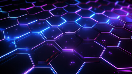 Futuristic Neon Hexagon Pattern on Dark Background