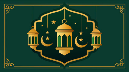 Eid Mubarak Frame Elegant Gold Vector on Dark Green Background
