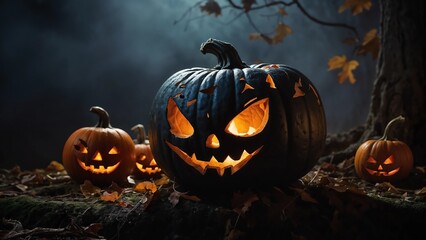 halloween pumpkin with bats and pumpkin