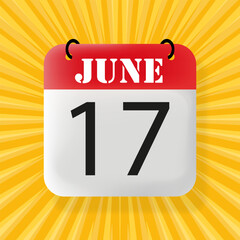 17 June. Calendar 2024. 3d illustration. Pop art style. Vector line icon for Business and Advertising