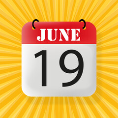 19 June. Calendar 2024. 3d illustration. Pop art style. Vector line icon for Business and Advertising