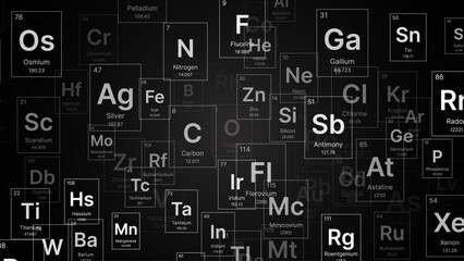 Periodical Chemical Elements on Black Background. Education Science Backdrop. Vector Illustration. © ec0de