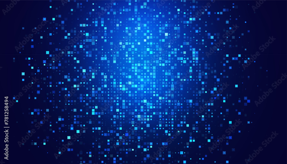 Fototapete Digital Pixel Explosion. Abstract Virtual Cyber Space Data Flow. Halftone Pixel Effect Round Explosion. Vector Illustration.