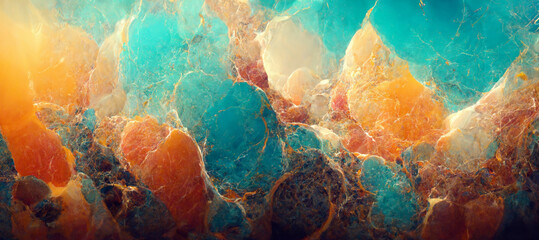 Abstract turquoise and peach color marble background	