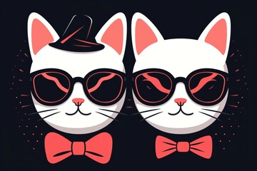 Couple of pretty stylish cats in sunglasses on black background